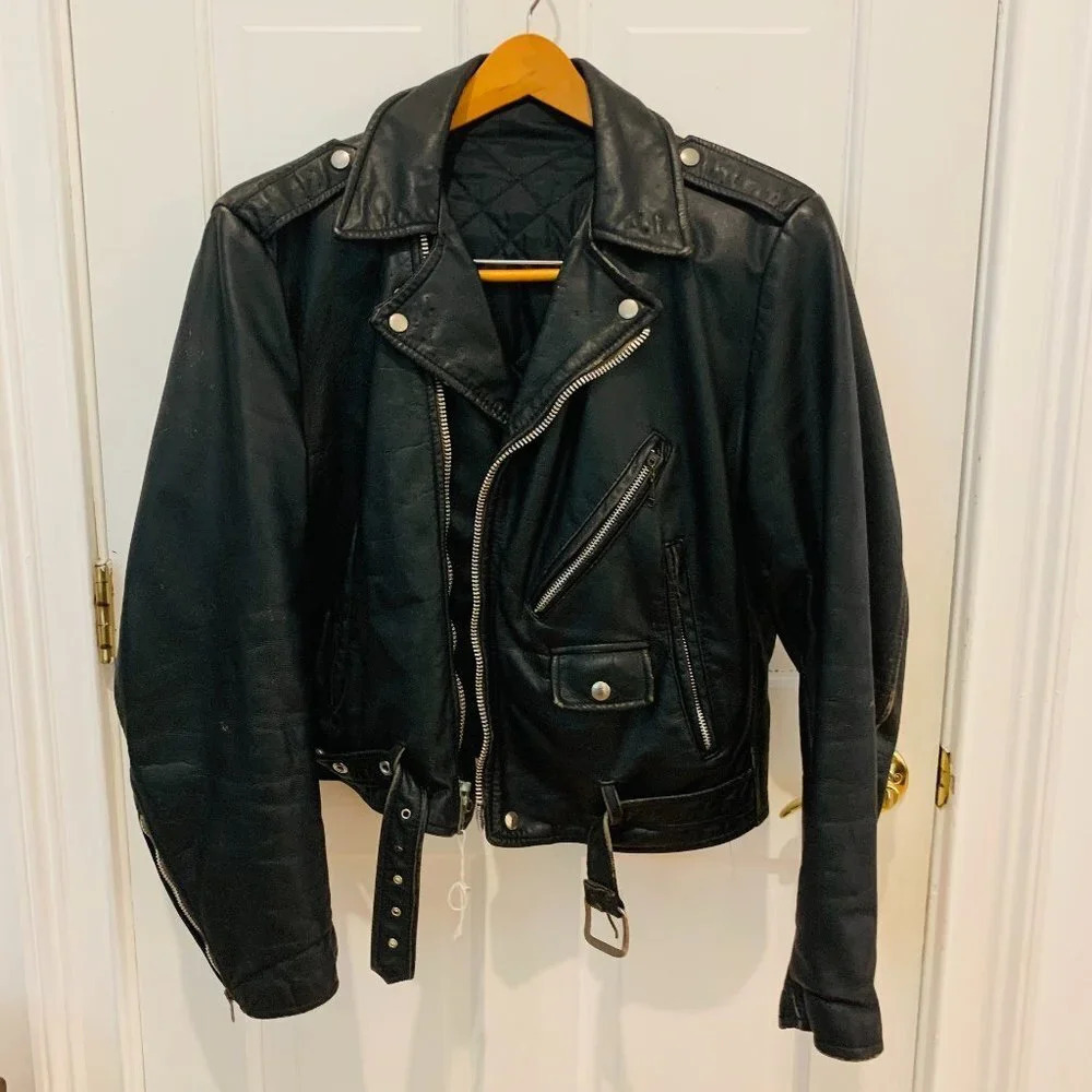 Vintage 90s Leather Biker Jacket Size Medium - Picture 1 of 15